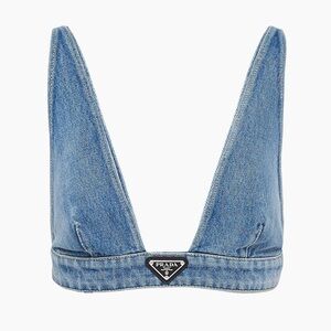 Prada Blue Denim Bralette Top with Triangular Design